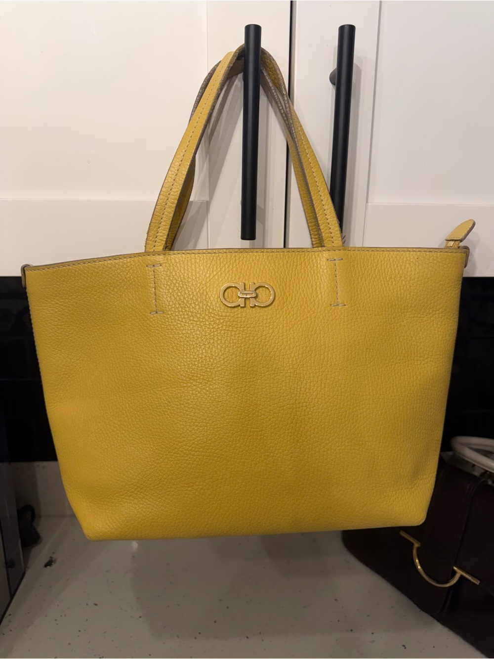 Salvatore Ferragamo Mustard Yellow Leather Gancini Tote